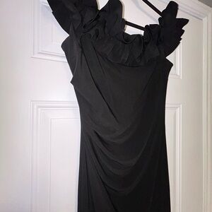 Elegant Black Ruffled Full Length Dress